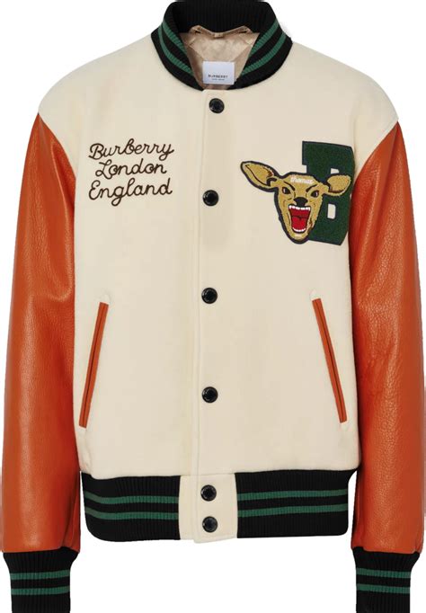 burberry ivory & orange deer-patch varsity jacket|burberry her fragrance.